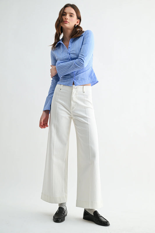 High Rise Wide Leg Ankle White Jeans