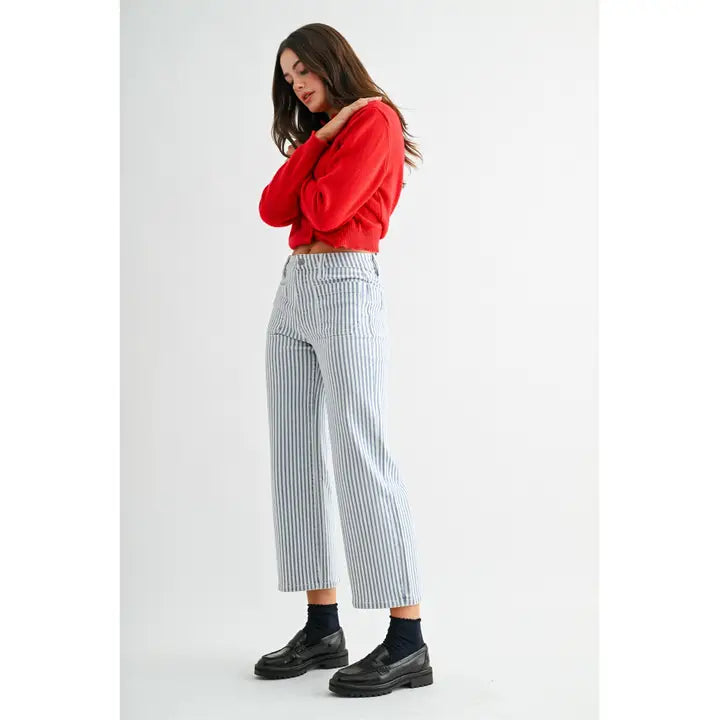 High Rise Wide Crop Stripe Jeans