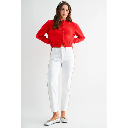 High-Rise Straight Ankle Embellished Side Detail