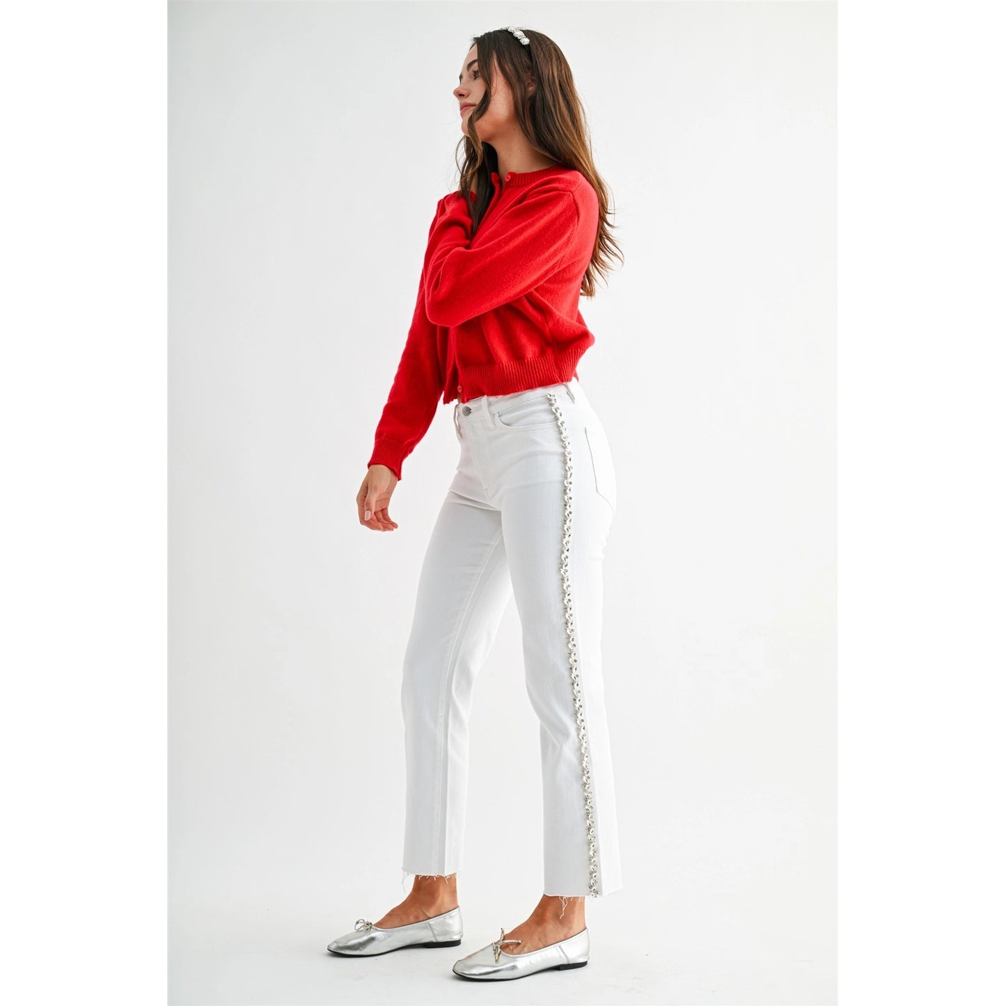 High-Rise Straight Ankle Embellished Side Detail