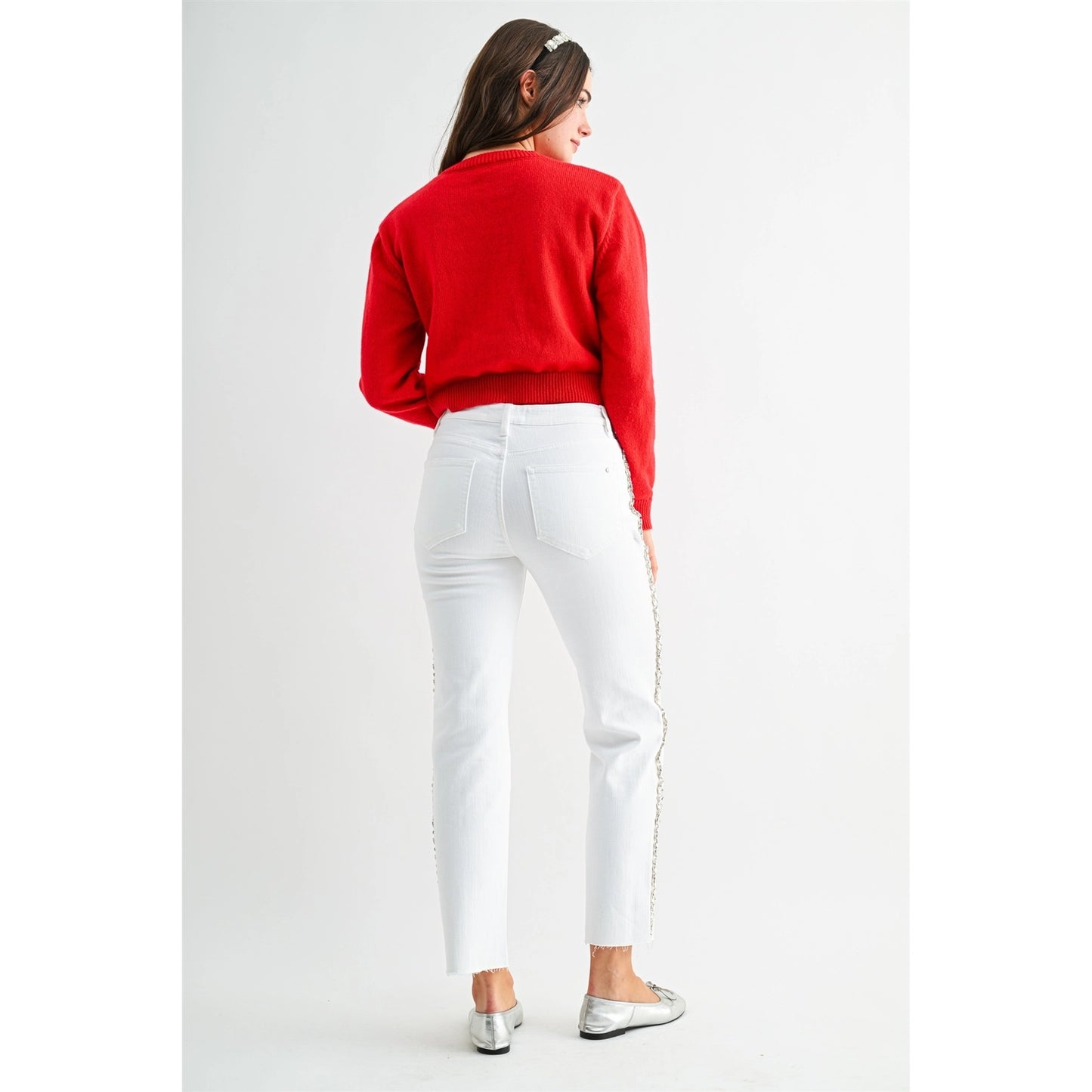 High-Rise Straight Ankle Embellished Side Detail
