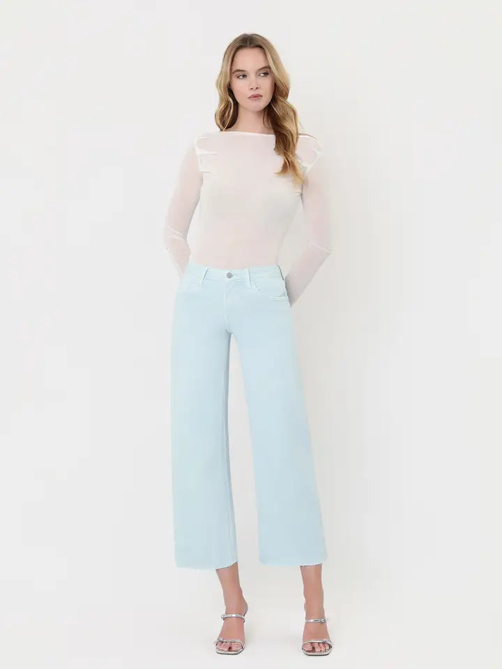 Vervet High Rise Sky Blue Crop Wide Leg Jeans