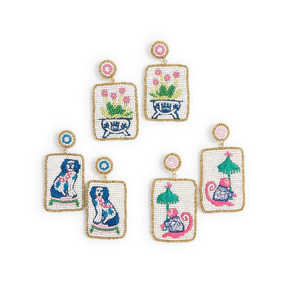 Pagoda Party Mahjong Beaded Earrings