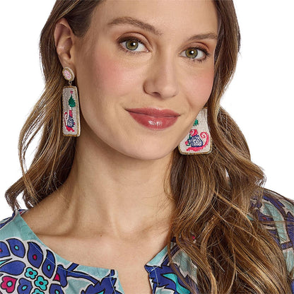 Pagoda Party Mahjong Beaded Earrings