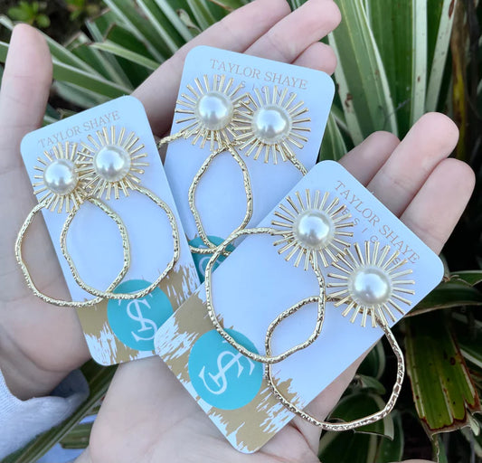 Taylor Shaye Pearl Sunburst Hoops