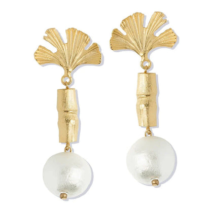 Susan Shaw Pearl Drop Ginkgo Earrings