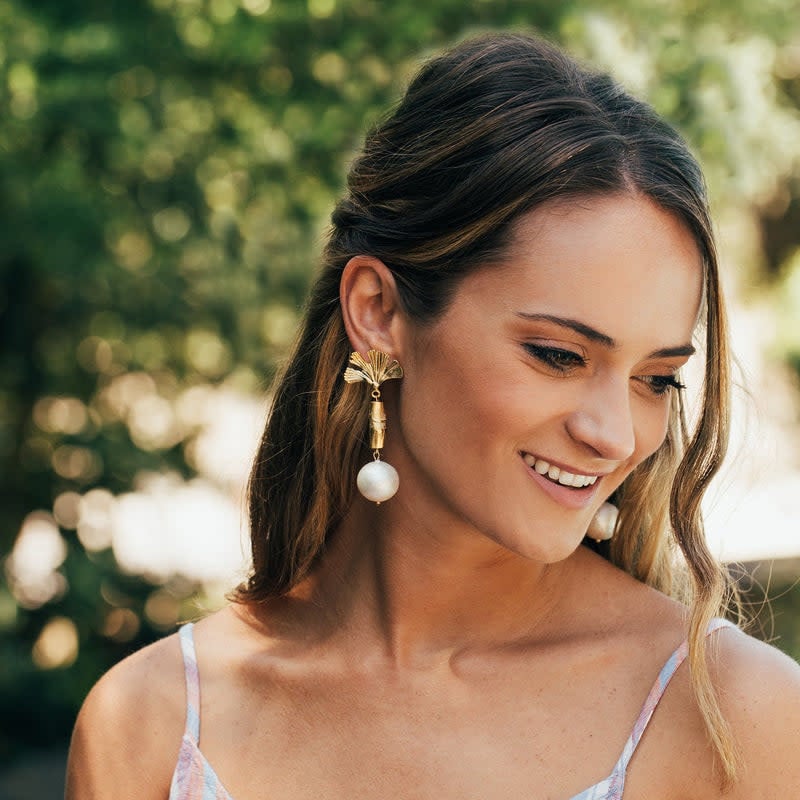 Susan Shaw Pearl Drop Ginkgo Earrings