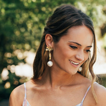Susan Shaw Pearl Drop Ginkgo Earrings