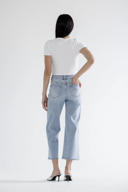 High Rise Wide Leg Pearl Embellished Crop Jeans