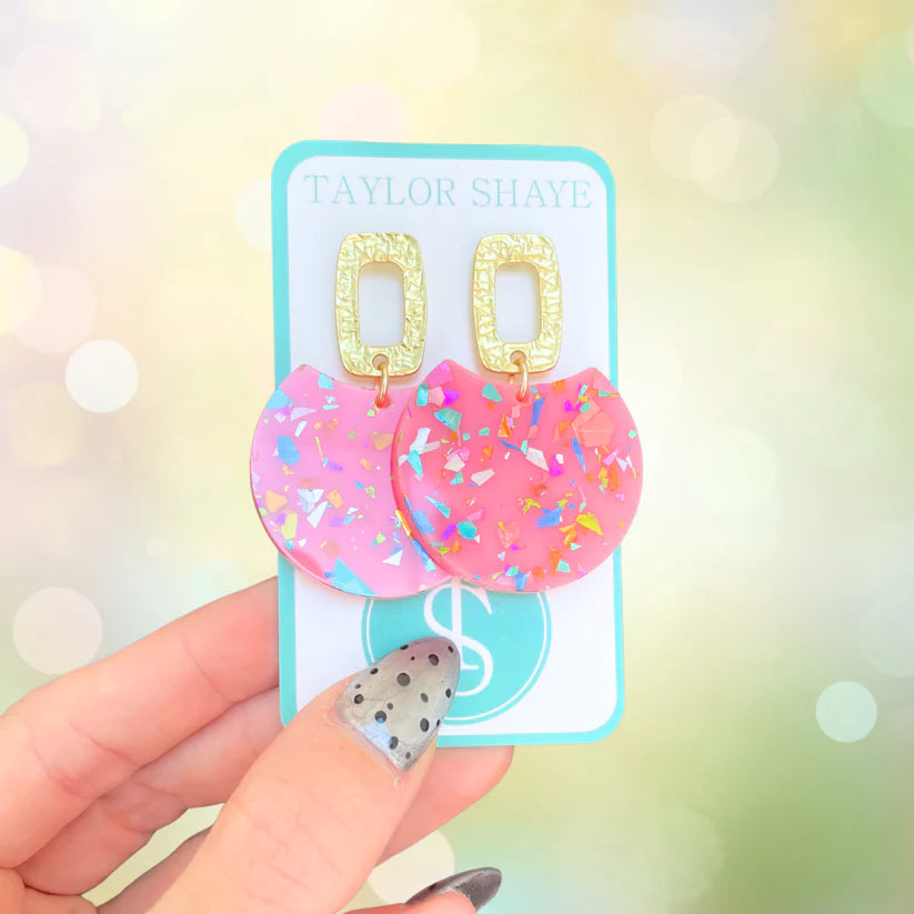 Taylor Shaye Pink Rainbow Flake Oval Drops