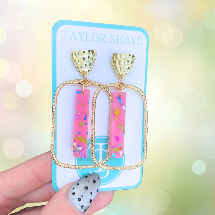 Taylor Shaye Pink Rainbow Flake Stick Hoop Drops