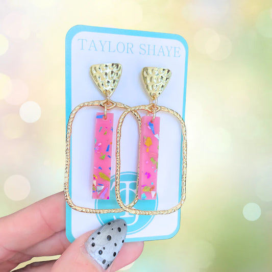 Taylor Shaye Pink Rainbow Flake Stick Hoop Drops