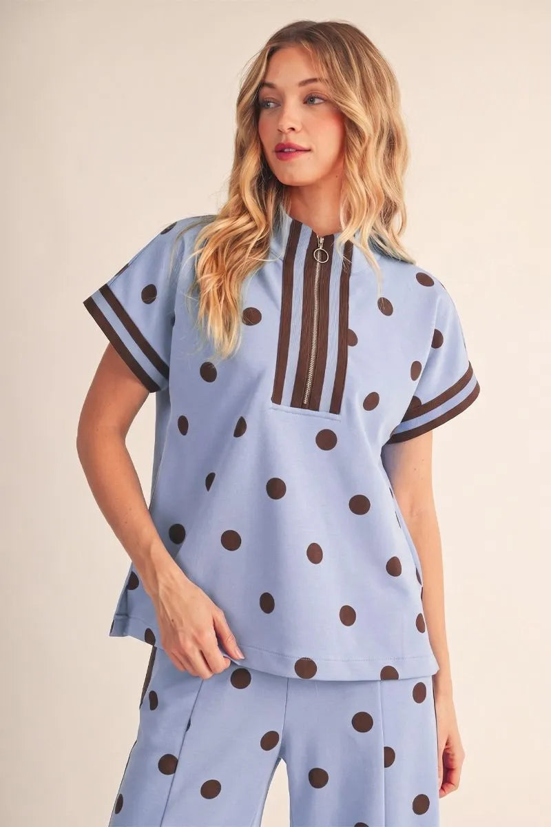 Playful Polka Dot Zip-Front Top