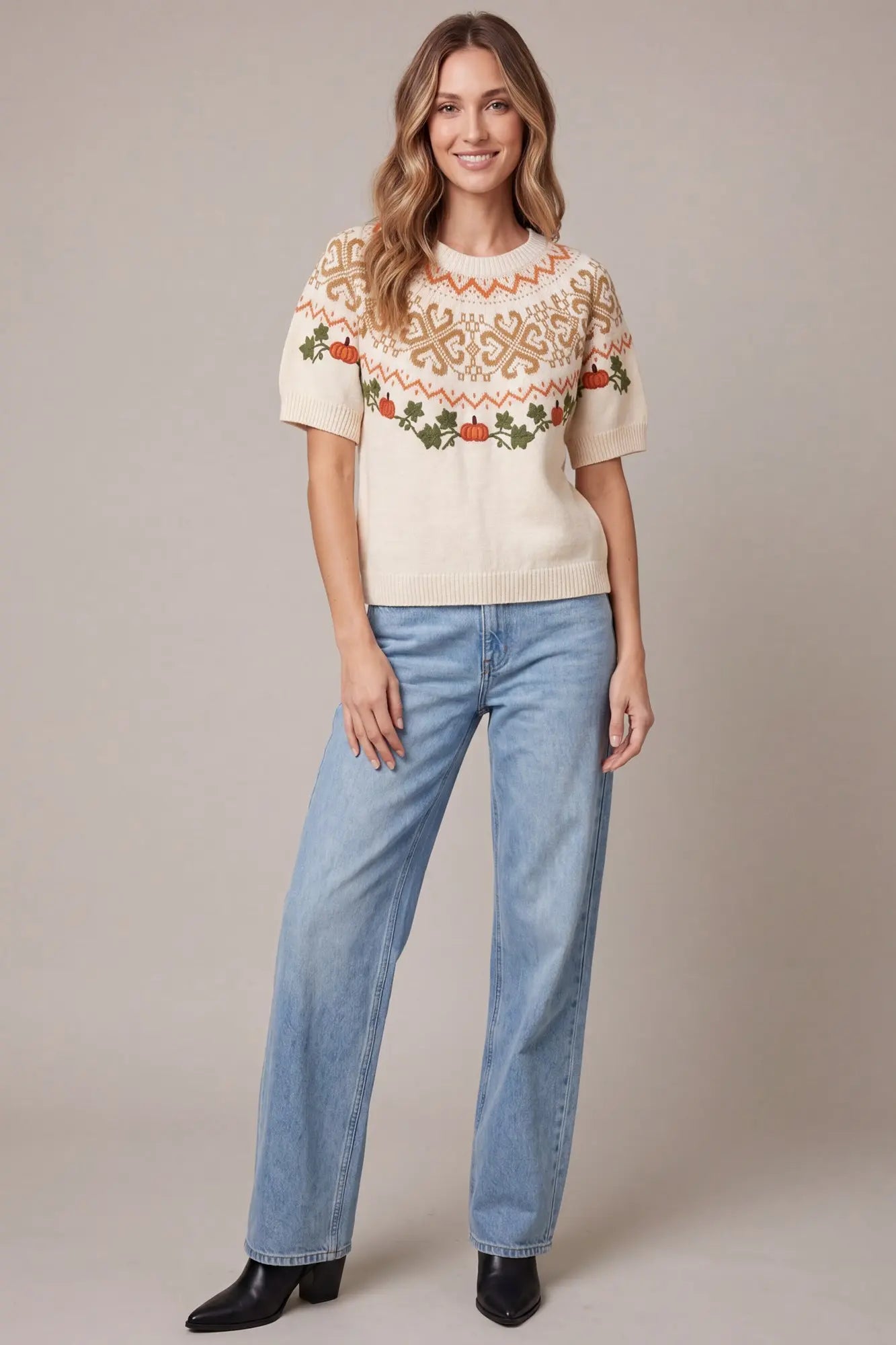 Fair Isle Pumpkin Sweater Top