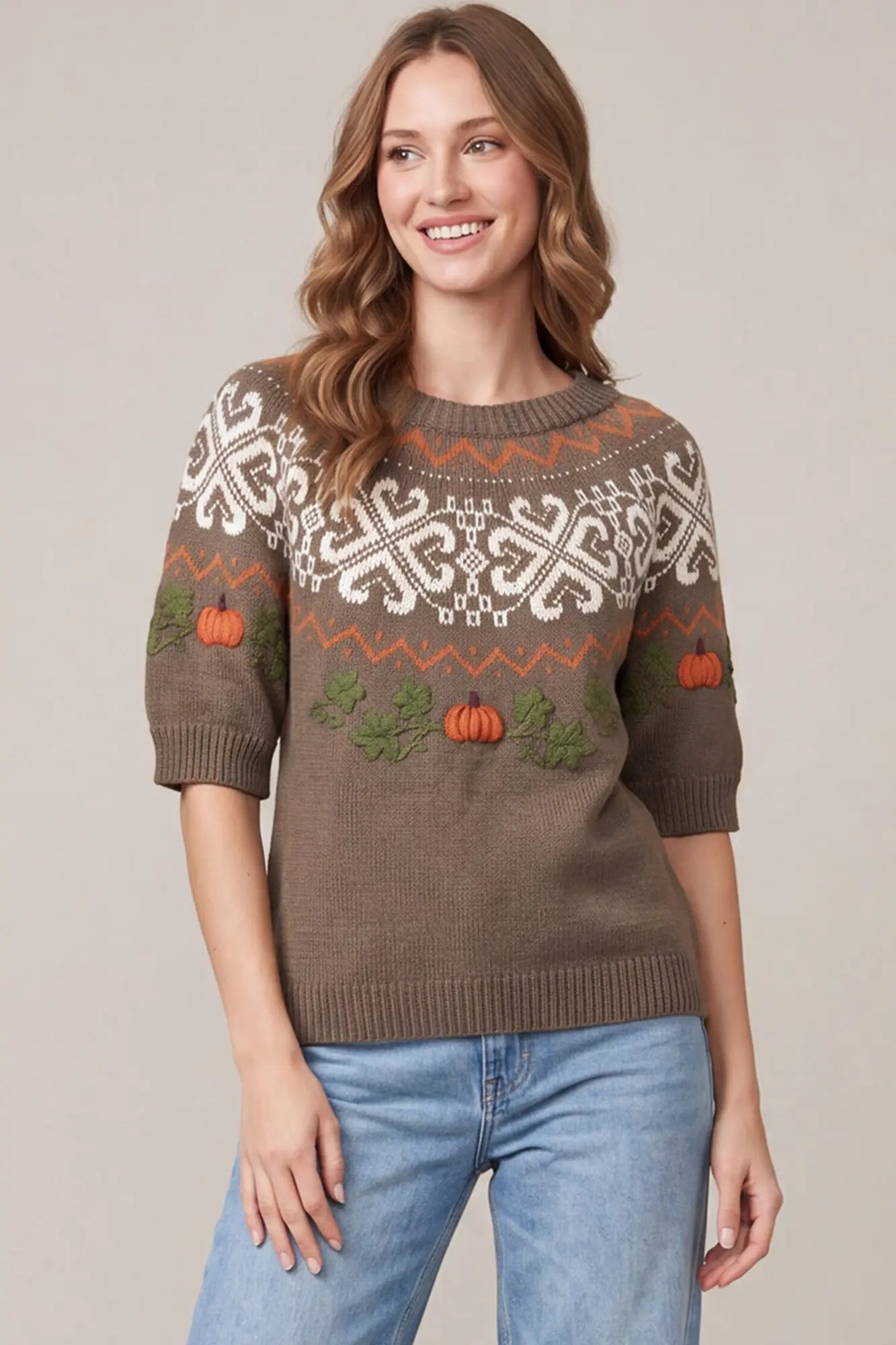 Fair Isle Pumpkin Sweater Top