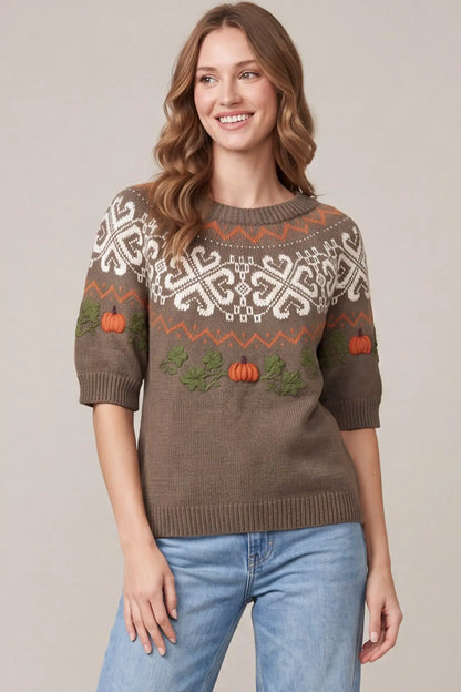 Fair Isle Pumpkin Sweater Top