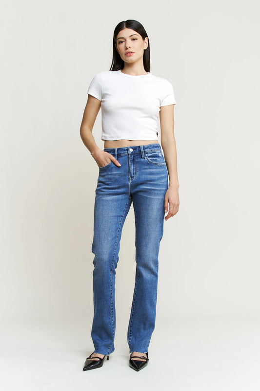 High Rise Raw Hem Straight Leg
