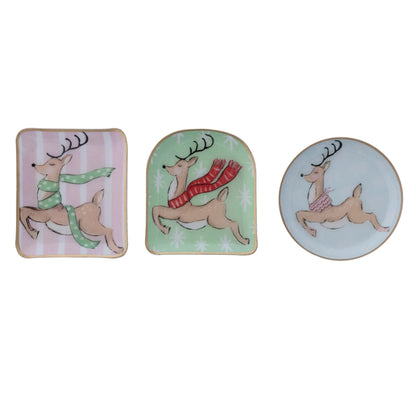 Whimsical Reindeer Enameled Metal Dish