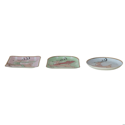 Whimsical Reindeer Enameled Metal Dish