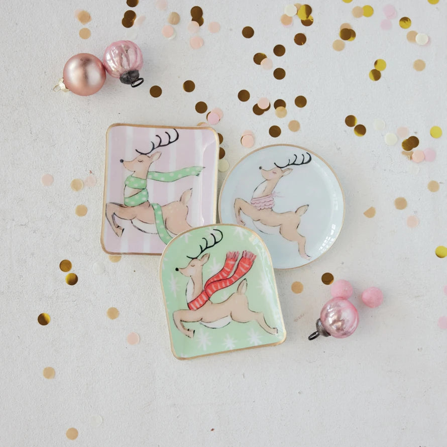Whimsical Reindeer Enameled Metal Dish