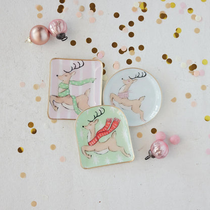 Whimsical Reindeer Enameled Metal Dish