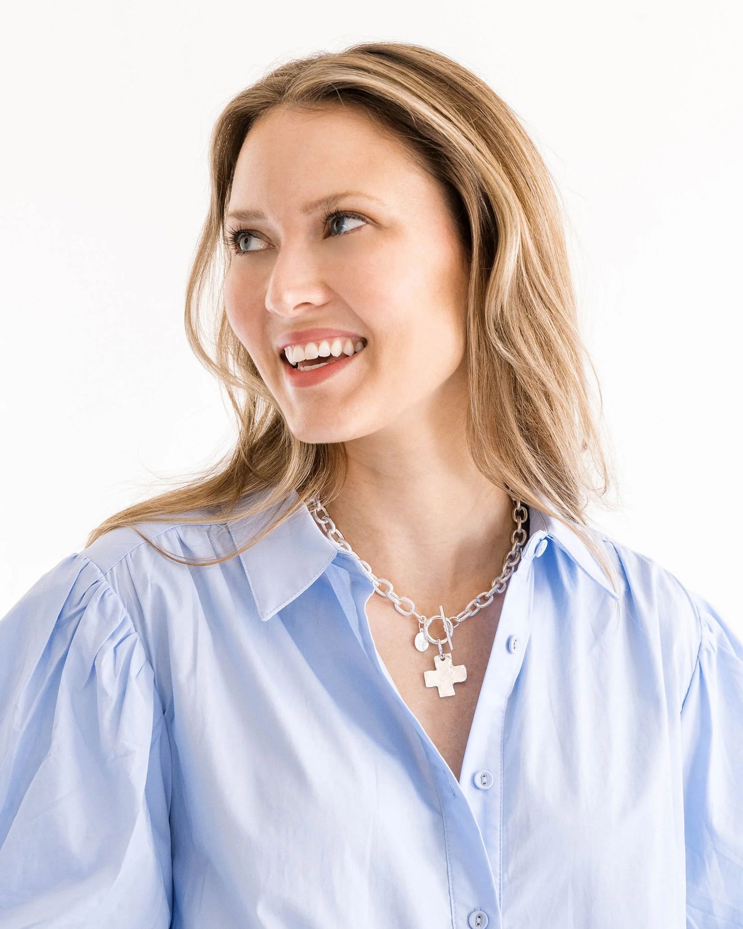 Susan Shaw Silver Cross Toggle Necklace