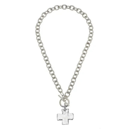 Susan Shaw Silver Cross Toggle Necklace