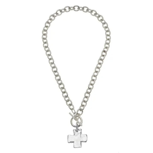 Susan Shaw Silver Cross Toggle Necklace