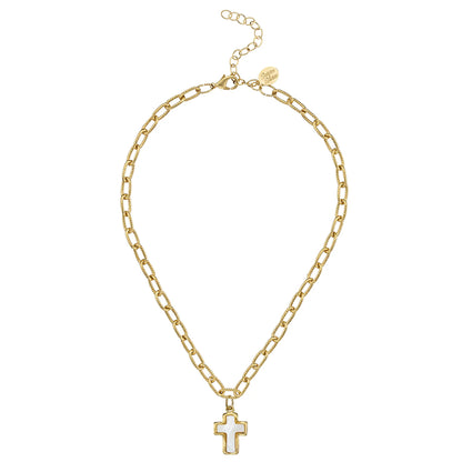 Susan Shaw Mother of Pearl Cross Necklace