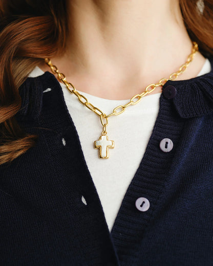 Susan Shaw Mother of Pearl Cross Necklace