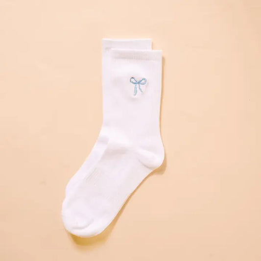 Embroidered Socks Blue Bow