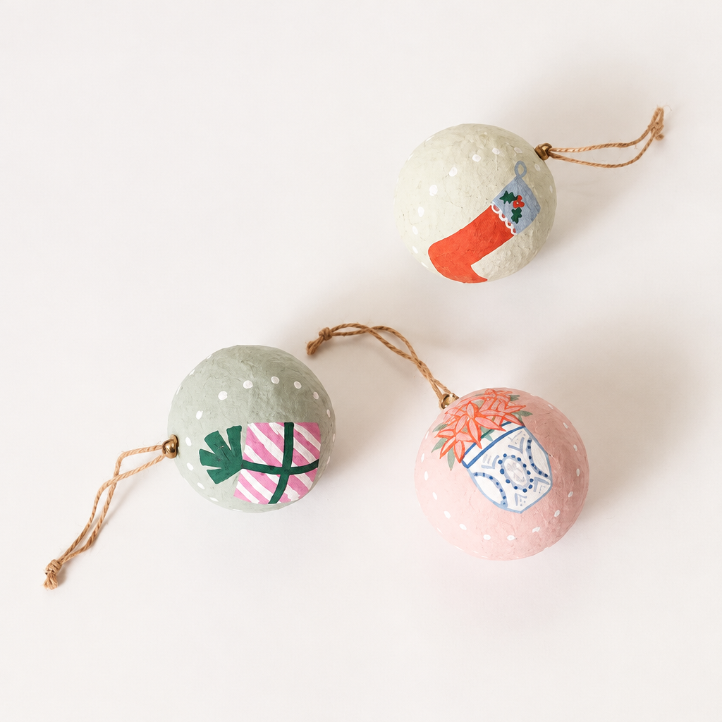 Paper Mache Ornament - Holiday Globe