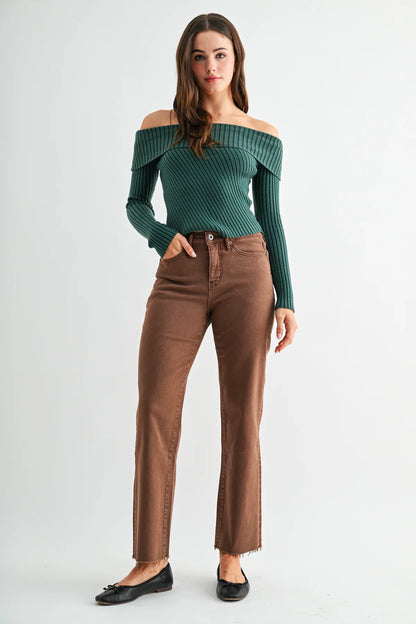 High Rise Straight Ankle Tobacco Jeans