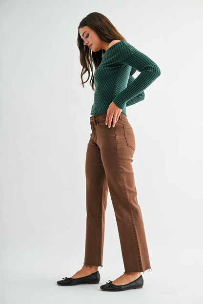 High Rise Straight Ankle Tobacco Jeans