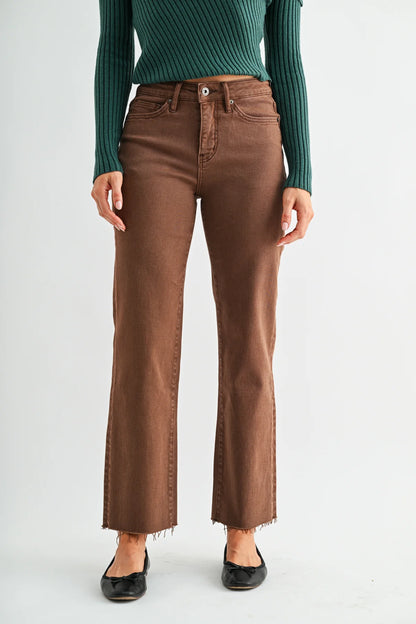 High Rise Straight Ankle Tobacco Jeans