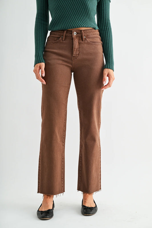 High Rise Straight Ankle Tobacco Jeans