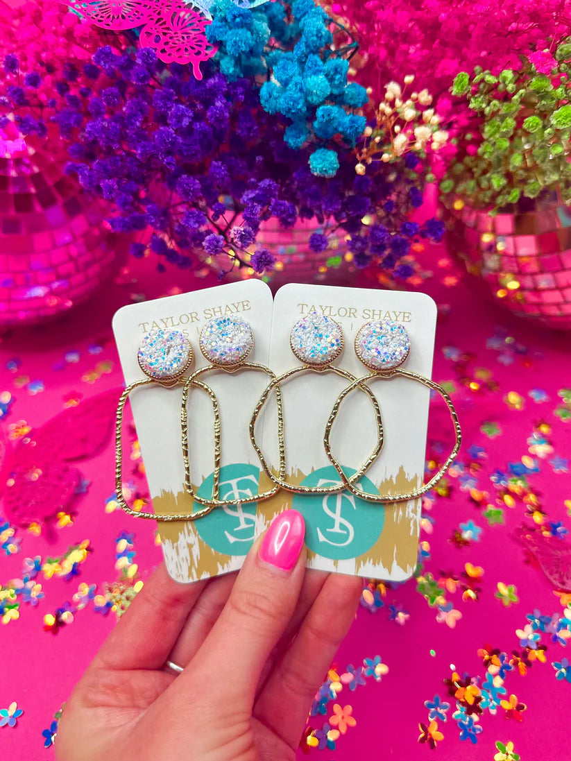 Taylor Shaye White Round Glitter Top Hoops