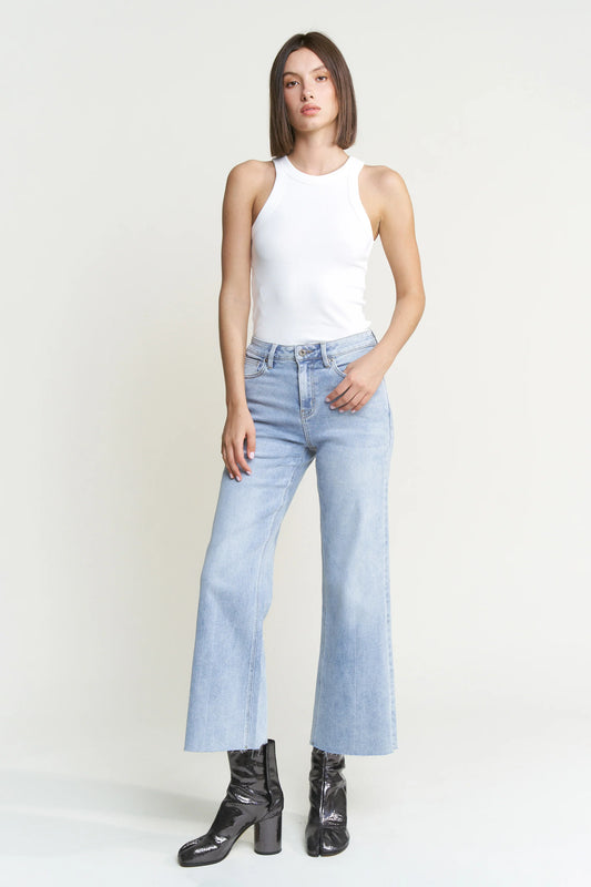High Rise Wide Leg with Raw Hem